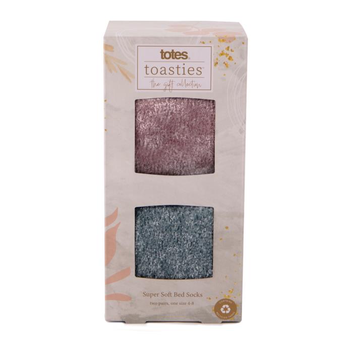 totes Ladies Chenille Bed Socks (Twin Pack) Teal / Pink Extra Image 6